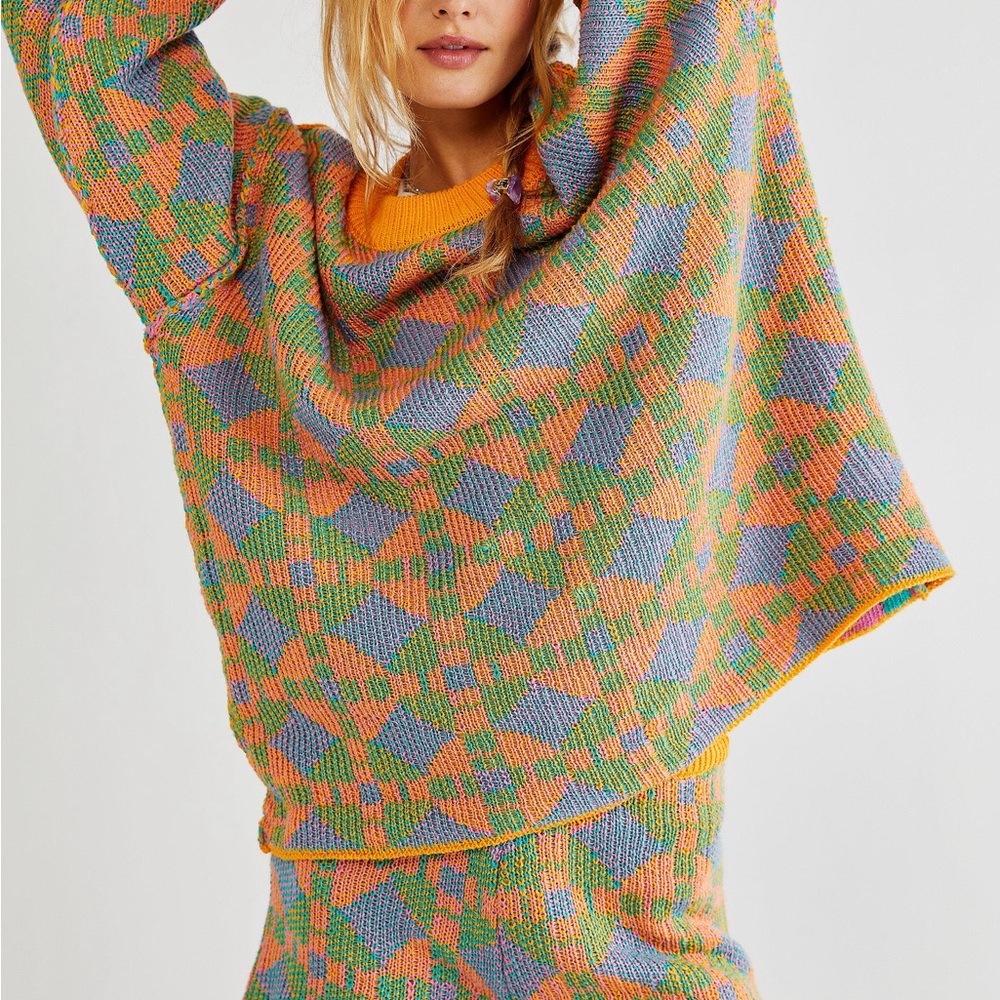 Free People Multicolor Checkered Sweater